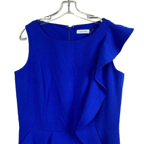 Calvin Klein Royal Blue Ruffle Sheath Dress Size 8 - Picture 7 of 15